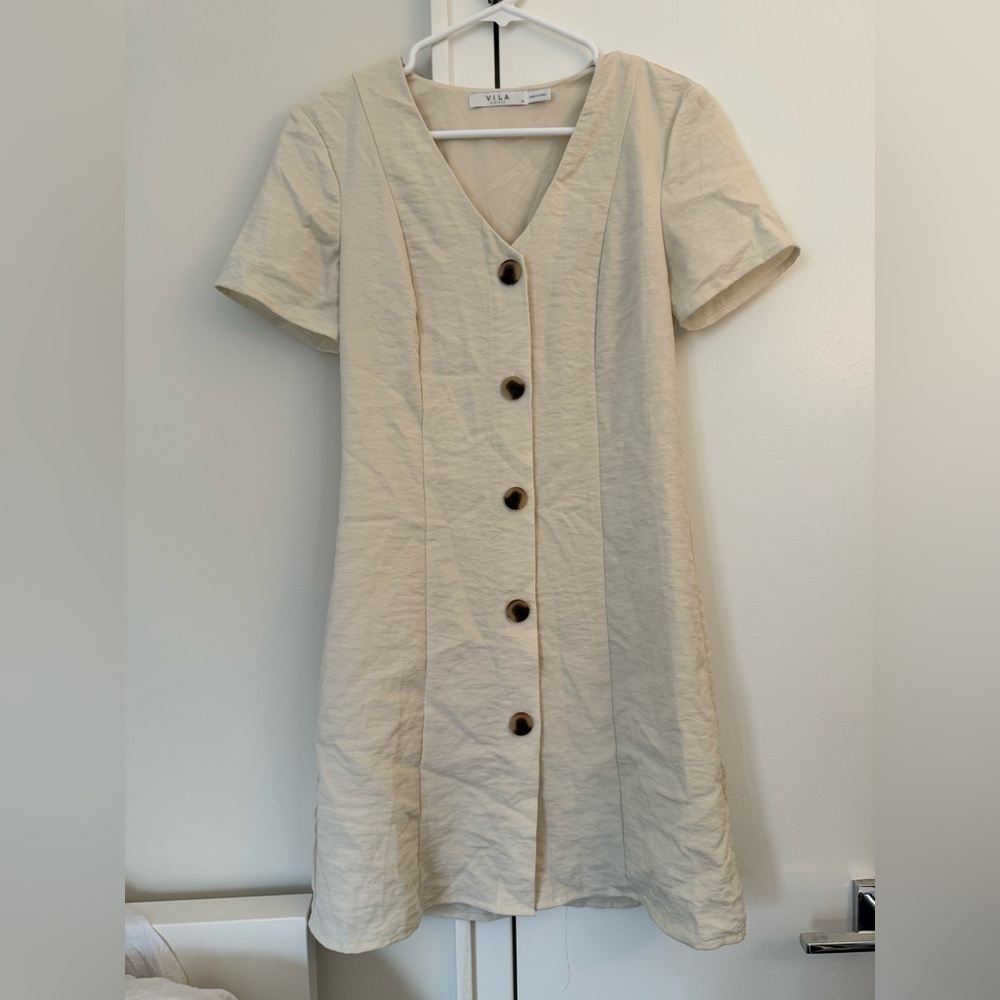 VILA ASOS Cream Dress with Button Detail